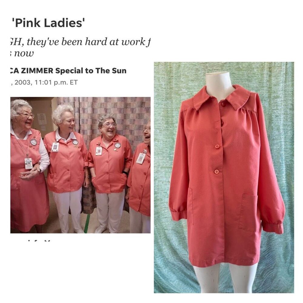 Vintage Angelica large Pink Ladies  blazer coat long length collared retro 70s